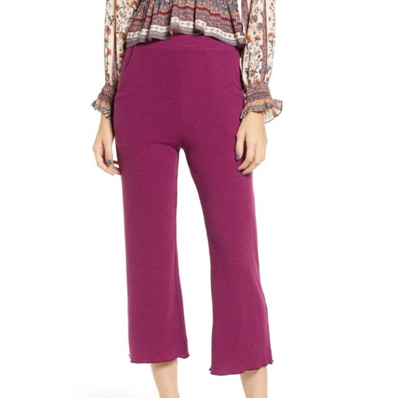 Angie Magenta High Rise Rib Crop Pant - Picture 1 of 4